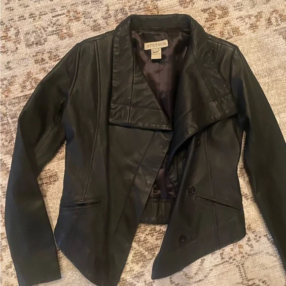 Stetson Black Leather Blazer Jacket - Picture 2 of 4